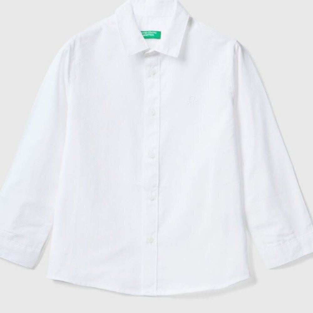 United Colors of Benetton NWT Boys Long Sleeve White Button-down Shirt Size 6/7